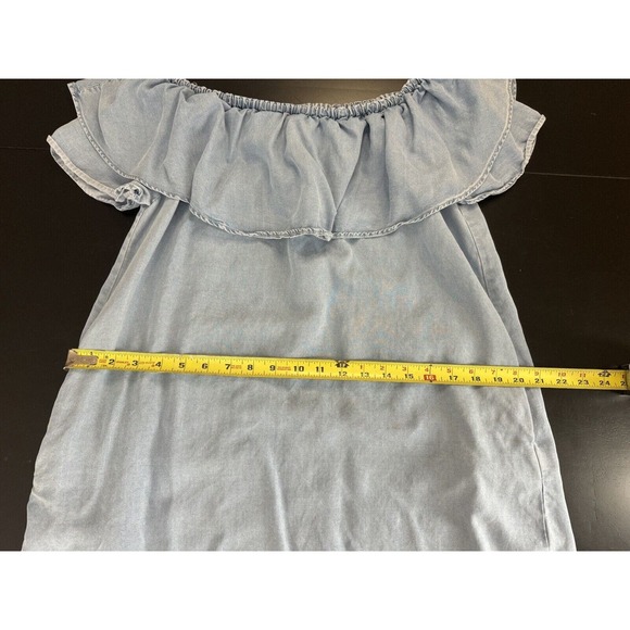 Zara mini Dress Blue Chambray Off The Shoulder Ruffled - Picture 7 of 9